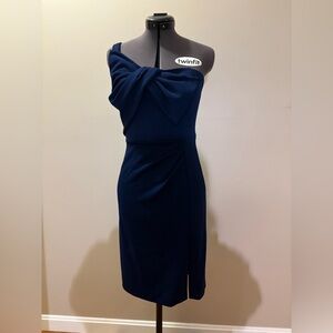 Adrianna Papell Midnight Blue One-Shoulder Dress